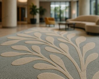 Modern Organic Leaf Design Rug – Elegant Textured Handmade Carpet