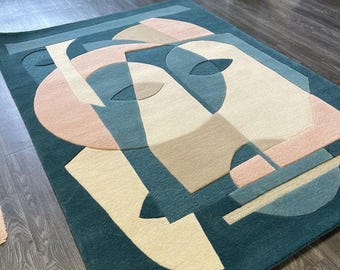 Hand Tufted Wool Rug | Abstract Face, Modern Art Carpet