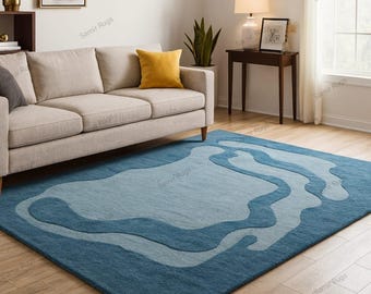 A Luxuriously Hand-Tufted Contemporary Ocean-Inspired Area Rug Designed