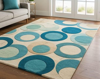 Coastal Circles Wool Rug: Hand-Tufted Modern Design