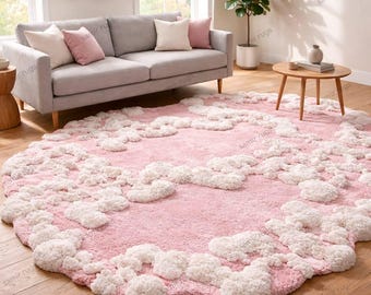 Pink Cloud Tufted Rug, Handmade Nursery Rug,