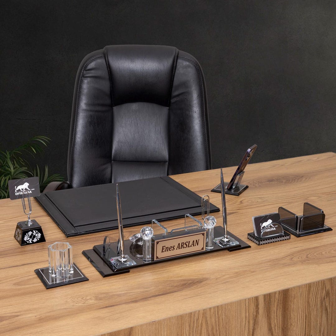 Personalized 7-piece Crystal Desk Set | Custom Nameplate & Office ...