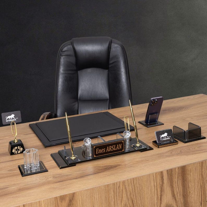 Classic Gold Crystal Desk Set – 7 Piece Premium Office Accessories With ...