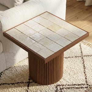 Tavolino in noce con piano in zellige personalizzabile