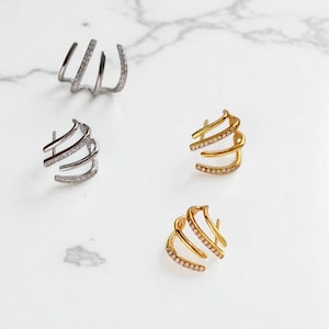 Gold or Silver Claw Stud Earrings, Statement Silver Earrings, Rhinestone Charm, Korean Style, Ear Cuff, Wrap Huggie Earrings