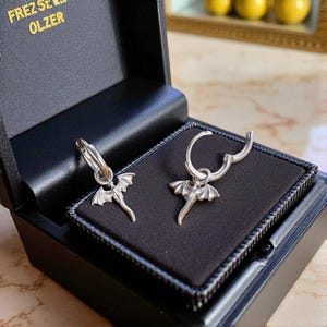 Dragon Hoop Earrings in Silver or Gold, Mythical Dragon Huggie Earrings, Fantasy Dangle Earrings, Unique Metal Dragon Jewelry