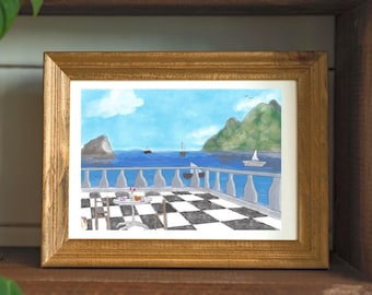 Mediterranean Balcony Art Print | Coastal Seaside View Wall Art