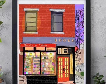 NYC Bookstore Art Print | NYC Wall Art | Cozy Urban Wall Decor | New York City Cityscape