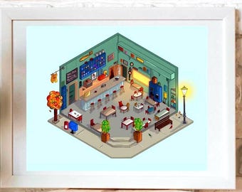Luke’s Diner Isometric Art Print | Gilmore Girls Inspired Illustration | Stars Hollow Wall Art | Gilmore Girls Decor