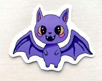 Pixel Art Bat Sticker | Glossy Purple Bat Vinyl Sticker | Cute Gamer Halloween Aesthetic