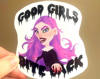 Gothic Vampire Girl Sticker | Feminist Alt Vinyl Decal | Good Girls Bite Back Sticker