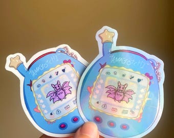 Pixel Bat Tamagotchi Sticker | Holographic or Glossy Vinyl, 90s Retro Goth Decal