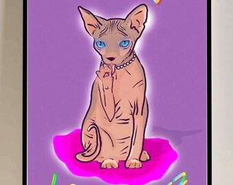 Sphynx Cat Print | Funny Cat Wall Art | Hairless Cat Decor | Gift for Cat Lovers