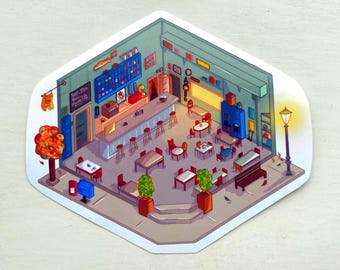 Gilmore Girls Luke’s Diner Sticker | Isometric Cozy Cafe Art | Fall Vibes TV Show Fan Gift Decal