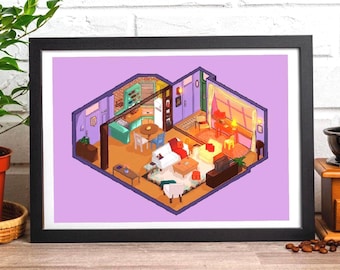 Monica’s Apartment Friends Wall Art | Isometric Room Art | 90s TV Show Wall Decor | Friends Fan Gift Print