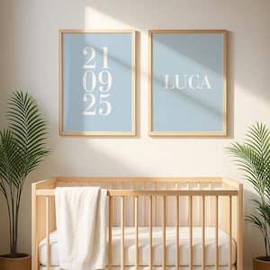 Set di 2 stampe personalizzate con nome e data di nascita / Stampe con nome per bambini / Stampa con data di nascita personalizzata / Decorazioni murali per cameretta dei bambini /