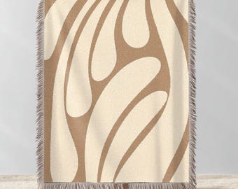 Couvre-lit abstrait neutre beige et crème, jeté tissé bohème minimaliste, décoration de salon moderne, cadeau de pendaison de crémaillère unique confortable