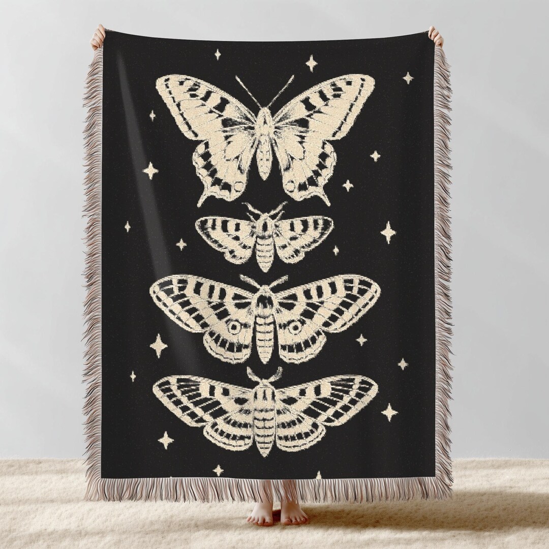 Insect Pattern Throw Gothic Butterfly Moth Woven Throw Blanket, Celestial Boho Tapestry ...