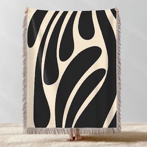 Minimalist Boho Woven Throw Blanket, Modern Abstract Black and White Home Decor, Cozy Living Room Bedspread, Unique Housewarming Gift