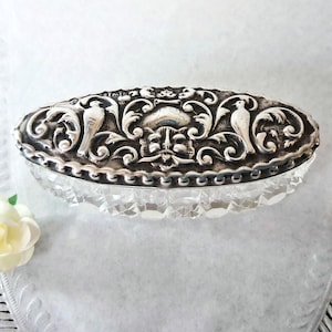 Edwardian Sterling Silver Mask Doves Cut Glass Dressing Table Pot, Antique Boudoir Decor