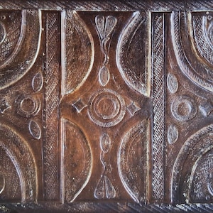 Vintage Tuareg Hand Tooled Leather Wood Box, Geometric Tribal Storage Ethnic Decor
