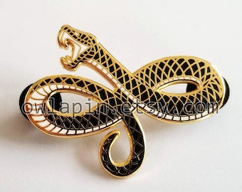 Black Gold Snake Enamel Pin 2"