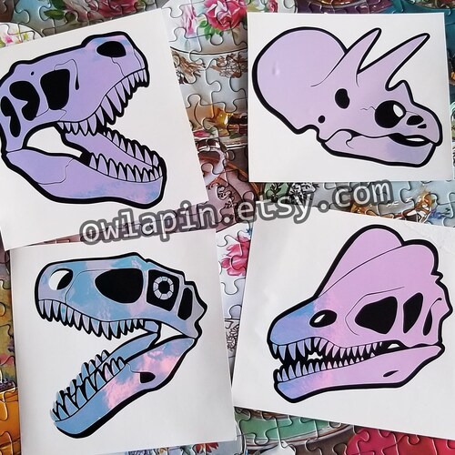 Dinosaur Skull Holographic Vinyl Decal Sticker Etsy