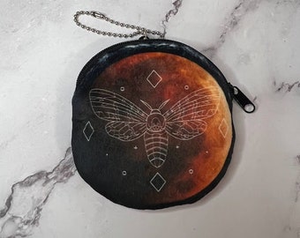 Moth Moon Witchy Coin Purse Zipper Bag