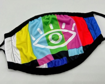 Glitch Eye Test Pattern Rainbow Dust Face Mask With Filter Pocket