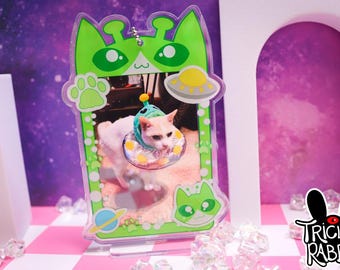 Alien Cat Photo Card Holder Keychain Standee