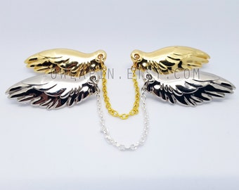 Angel Wings Metal Pins, Chain Connected, Feather, Gold, Silver, Collar, Lapel