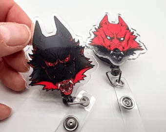 Red and Black Wolf Retractable Badge Reel