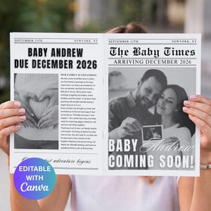 Editable Newspaper Pregnancy Announcement, Canva Baby Newspaper Template, Baby Coming Soon, The Pregnancy post, Digital Download