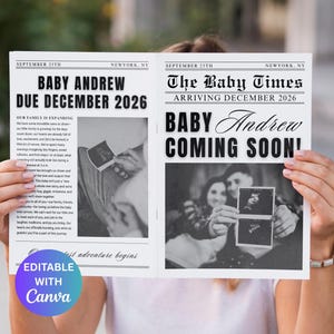 Newspaper Pregnancy Announcement Editable , Canva Baby Newspaper Template, Baby Coming Soon, The Pregnancy post, Instant Download