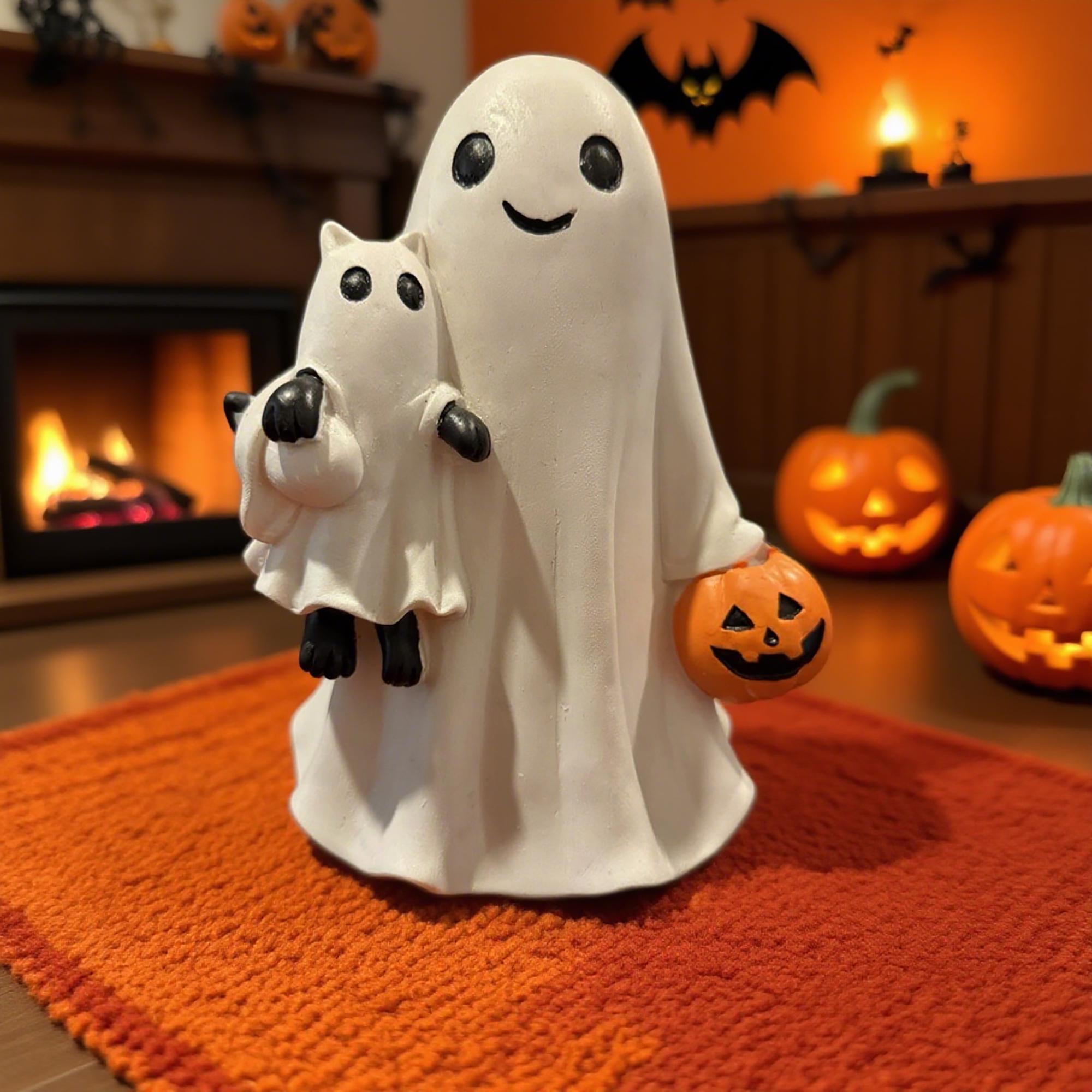 Statue Chien Fantôme Marchant 15cm - Décoration Halloween Résine Effrayante Et Mignonne