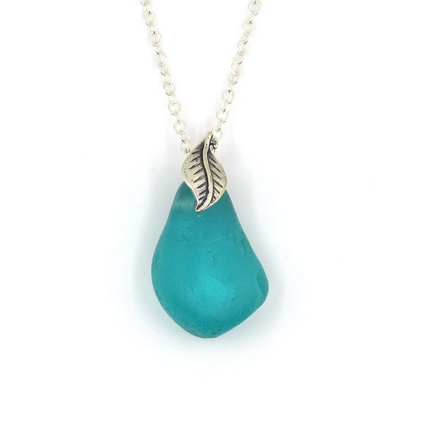 Turquoise Sea Glass And Silver Pendant Necklace KAMILLE