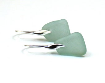 Light Teal Blue Sea Glass Sterling Silver Earrings e345