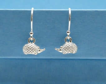 Sterling Silver Hedgehog Dangle Earrings, Nature Lover Gift