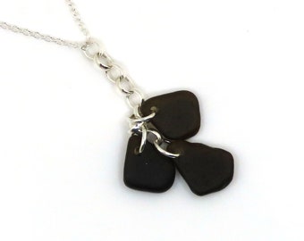 Shades of Black Sea Glass Cluster Necklace Seaglass Jewelry KYRA