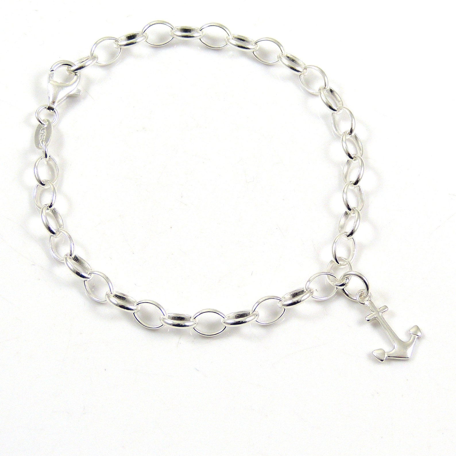 Sterling Silver Anchor Bracelet 4mm Links Charm Bracelet - Etsy