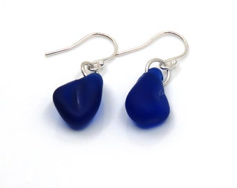 Rare Cobalt Blue Sea Glass Sterling Silver Earrings, Drop Earrings, GENUINE Sea Glass, Sea Glass Earrings, Earrings, Dangle Earrings