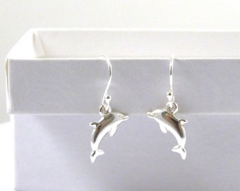 Silver Dolphin Earrings, Dolphin Earrings, Dolphin Gift for Her, Drop Earrings, Nature Earrings, Everyday Earrings, Sterling Silver Earrings