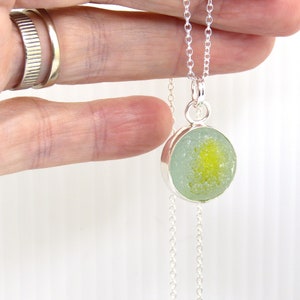 Sea Glass Marble, Seafoam and Yellow Sea Glass Marble Necklace, Bezel Sea Glass, English Sea Glass, The Strandline, Northumberland L217 image 2