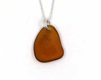 Toffee Colour Sea Glass Necklace, Double Ring Necklace, Minimalist Necklace, The Strandline, 16, 18, 20, 22 or 24 inch