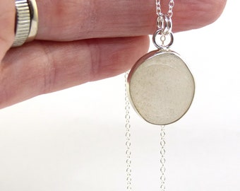 Sea Glass Necklace, White, Backless Bezel, Sterling Silver, Bezel Set Necklace, Sea Glass Bezel, Open Bezel Necklace, ALENA