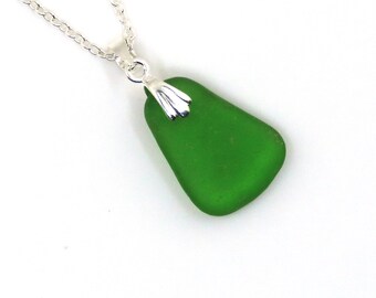 Tiny Emerald Green Sea Glass Necklace ISLA, Great Gift for Birthdays, Recycled Glass Pendant, Mom, Girlfriend, Sister, Grandma