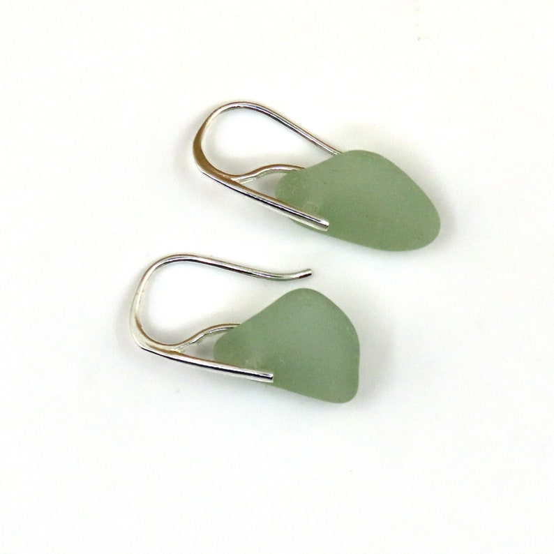 Light Teal Blue Sea Glass Sterling Silver Earrings e347 image 3