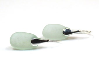 Seafoam Sea Glass Sterling Silver Earrings e343