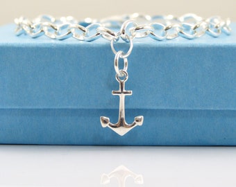 Sterling Silver Anchor Bracelet, 4mm links, Charm Bracelet, Silver Bracelet, Anchor Bracelet, 925 Bracelet, Silver Jewellery, Silver Anchor