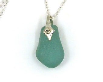 Light Teal Blue Sea Glass Pendant Necklace ANDIE